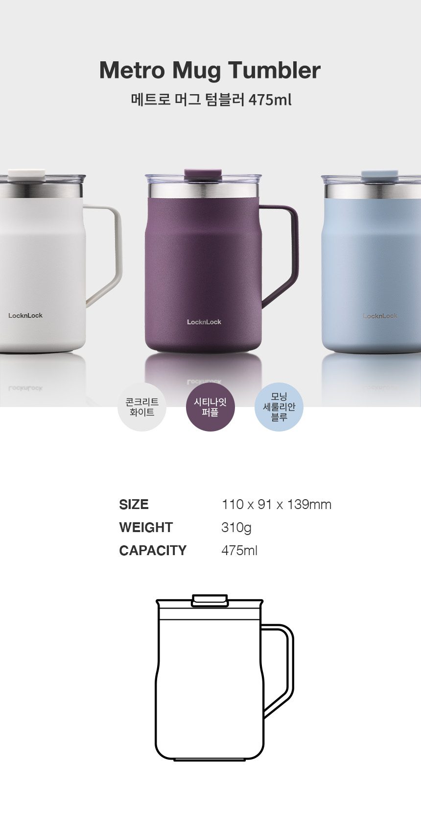 텀블러 판촉물제작 락앤락 메트로 머그 475ml 상세이미지 3